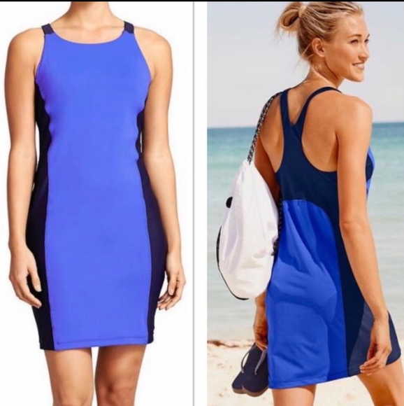 Athleta Dresses & Skirts - (Athleta) Colorblock Blue Sport Dress with Bra Med